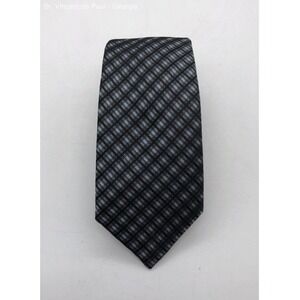 Men's Calvin Klein Gray And Black Striped 100% Silk Pointed Tie - Size 57.5 In